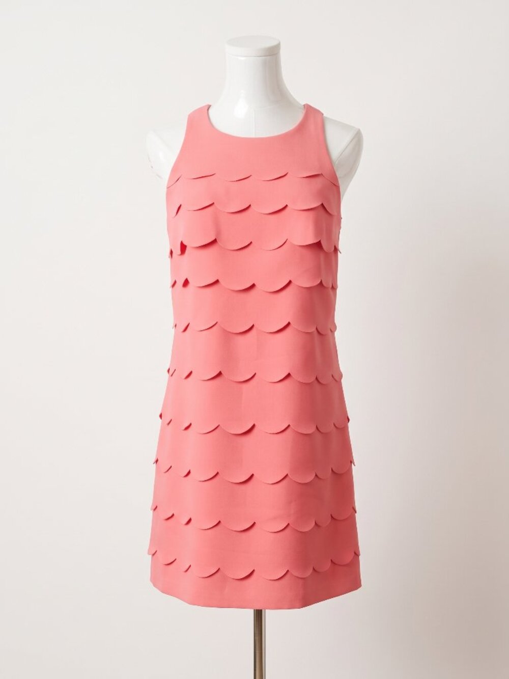 White House Black Market Coral Pink Multi Tier Scallop Sleeveless Shift Dress 2